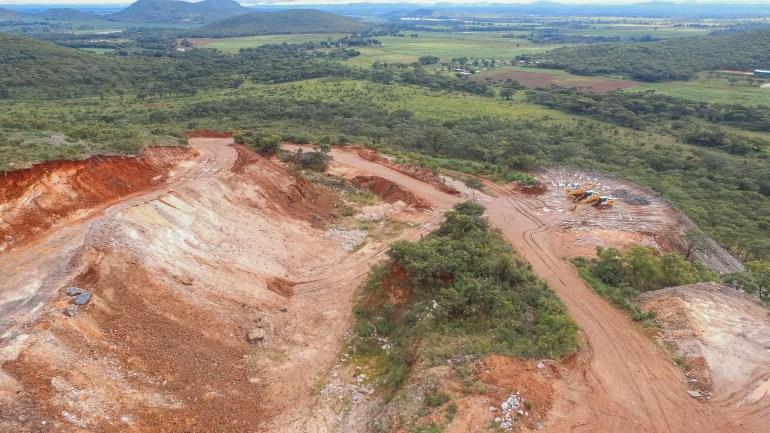 Aerial view of Arcadia lithium mine in Zimbabwe.