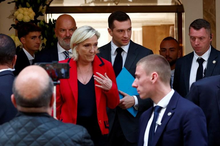 French far-right leader Marine Le Pen and Jordan Bardella, president of the French far-right National Rally (Rassemblement National – RN) party.