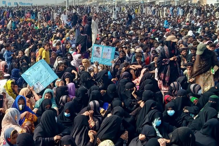 People from the Baloch community take part in a demonstration demanding greater rights in Gwadar of Pakistan's Balochistan province